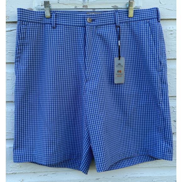 Peter Millar Shorts Mens 36 Blue Plaid E4 Performance Wicking 9" Golf Athletic - Picture 1 of 4